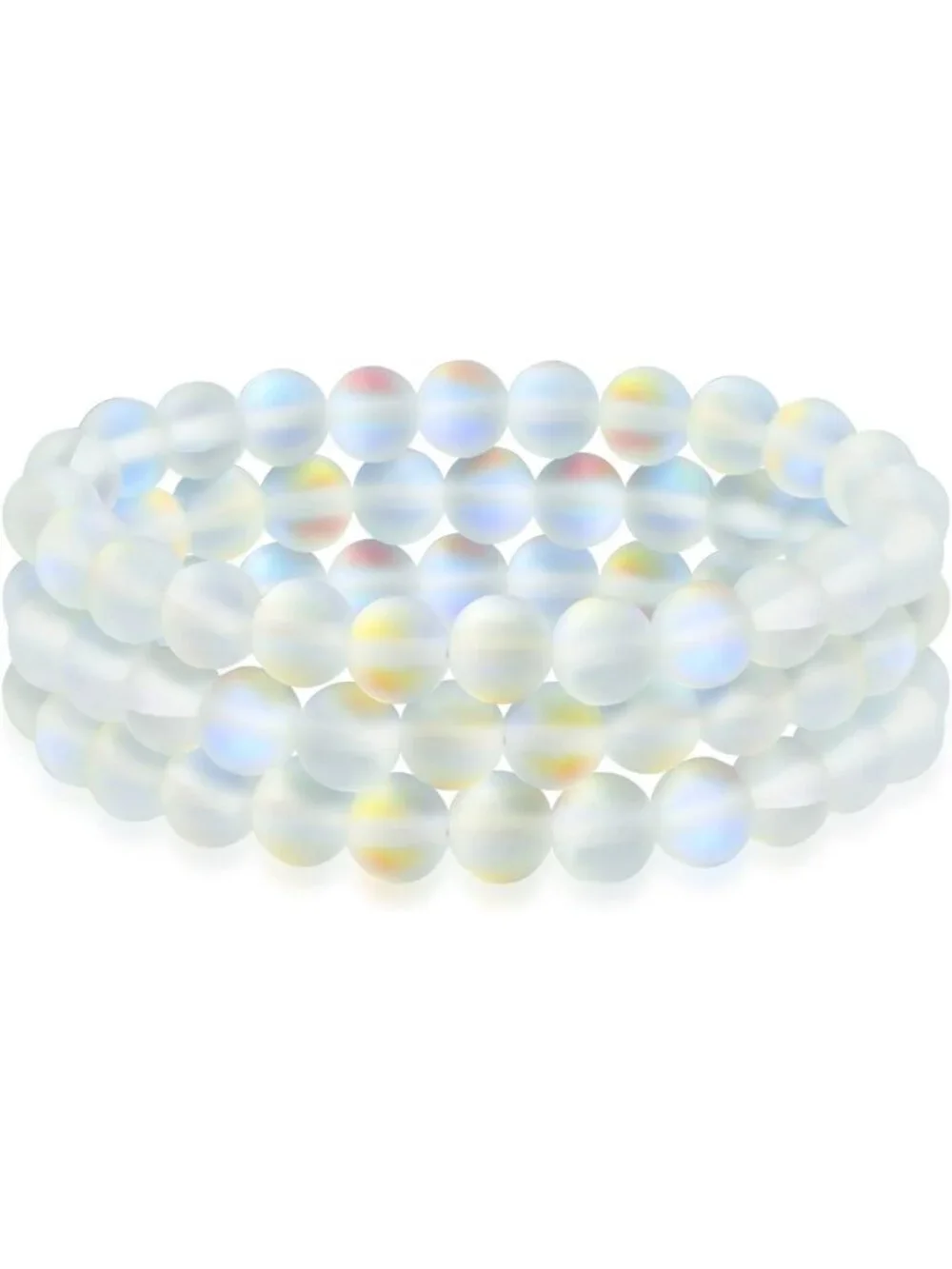 Unisex Stackable 3-Piece Gemstone Round Bead Stretch Bracelets - Adjustable